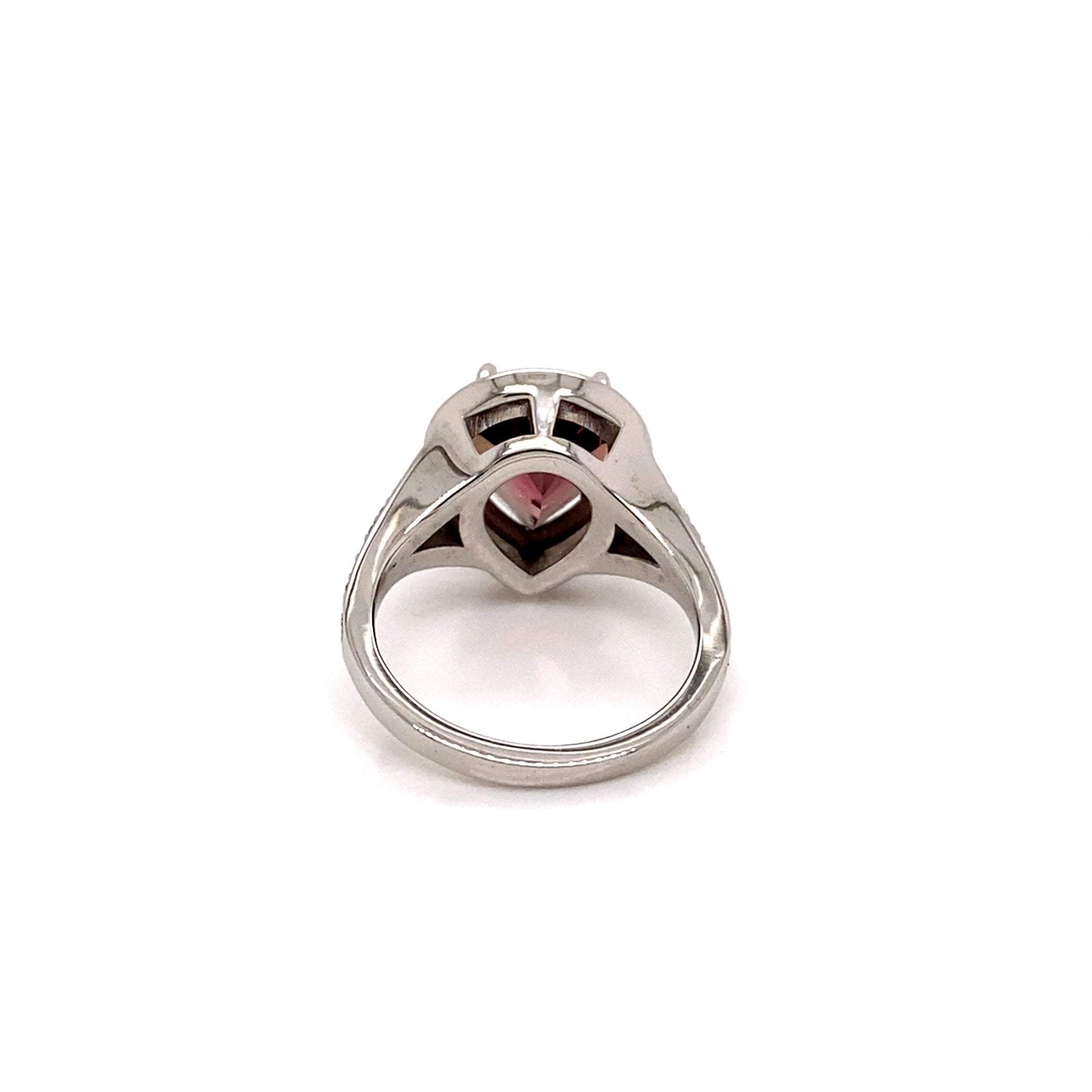 Basket view -14K White Gold Split Shank Pear Cut Pink Tourmaline and Diamond Engagement Ring