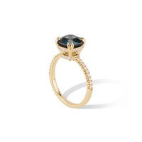 18K Yellow Gold Cushion Cut Peacock Blue Spinel Engagement Ring - Thomas Laine Jewelry