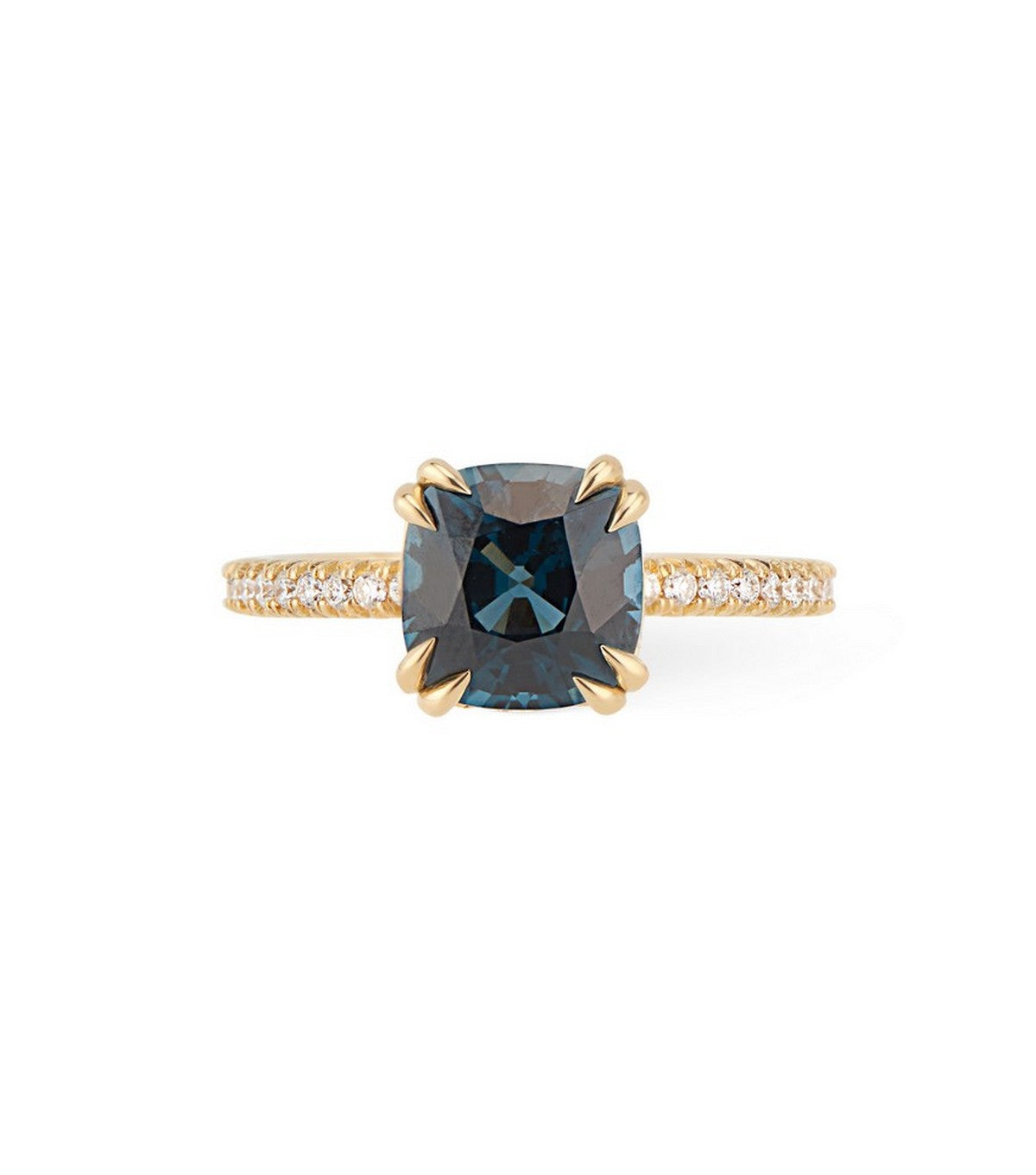 18K Yellow Gold Cushion Cut Peacock Blue Spinel Engagement Ring