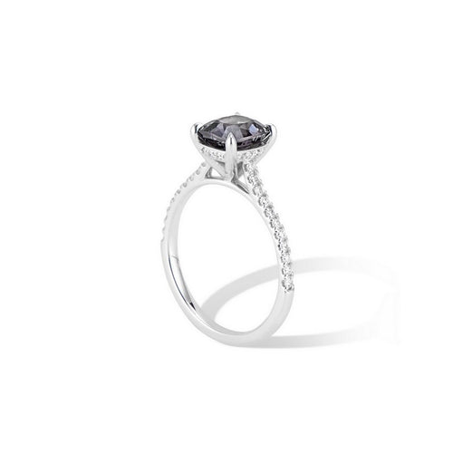 Smokey Grey Spinel Engagement Ring - Hidden Halo Thomas Laine Jewelry