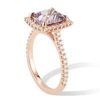 18K Rose Gold Diamond Halo 3ct Lavender Spinel Ring -Side Profile Thomas Laine Jewelry