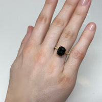 18K Yellow Gold Diamond 3ct Smoky Teal Spinel Ring -Hidden Halo on model