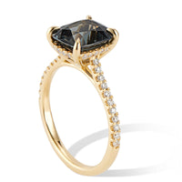 18K Yellow Gold Diamond 3ct Smoky Teal Spinel Ring -Hidden Halo