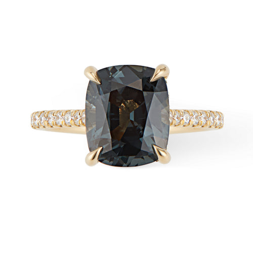 18K Yellow Gold Diamond 3ct Smoky Teal Spinel Ring - Thomas Laine Jewelry