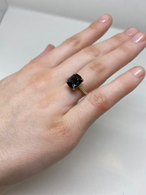 on model18K Yellow Gold Diamond 3ct Smoky Teal Spinel Ring