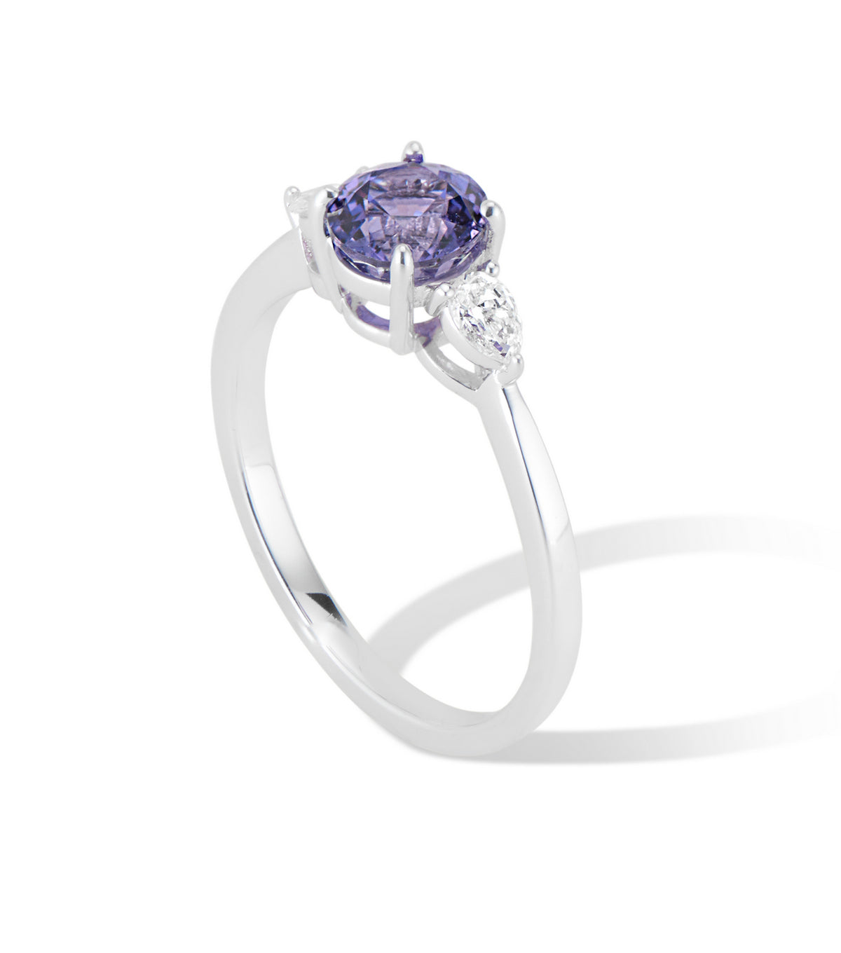 18k White Gold Purple Sapphire 3 Stone Ring - Thomas Laine Jewelry