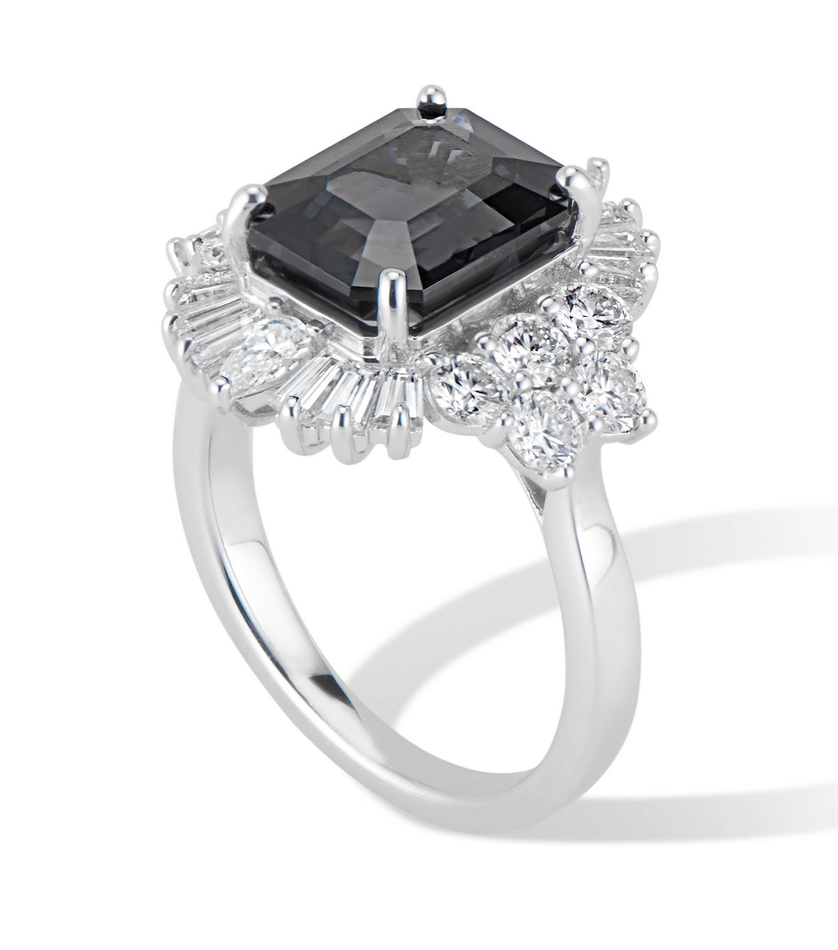 18k White Gold LOLA Deco Inspired Black Spinel and Diamond Ring 
