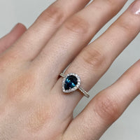 Teal Blue Montana Sapphire - Pear Shaped - Diamond Halo-Alternative Engagement Ring