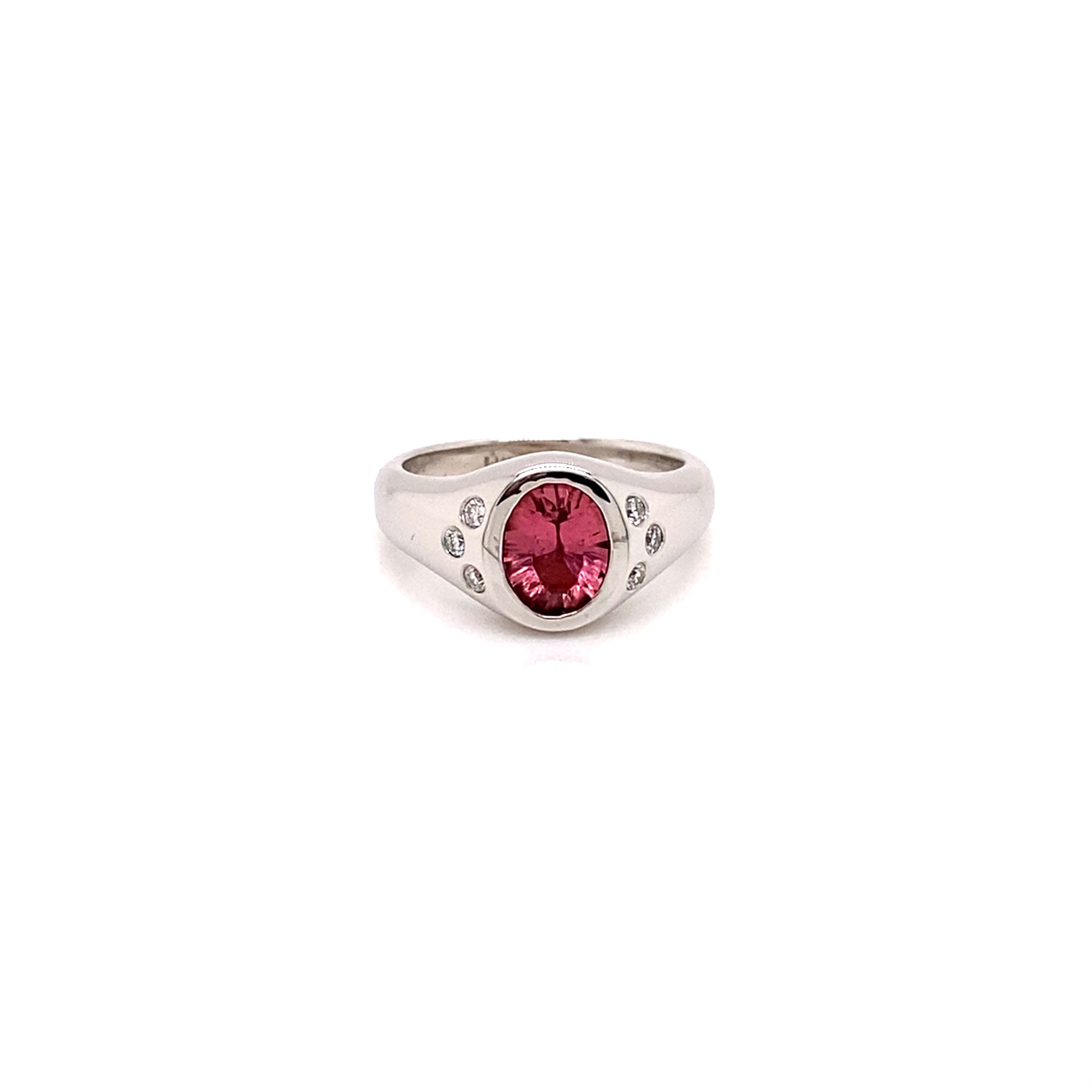 14K White Gold Pink Tourmaline and Diamond Pinky Signet Ring- Thomas Laine Jewellery