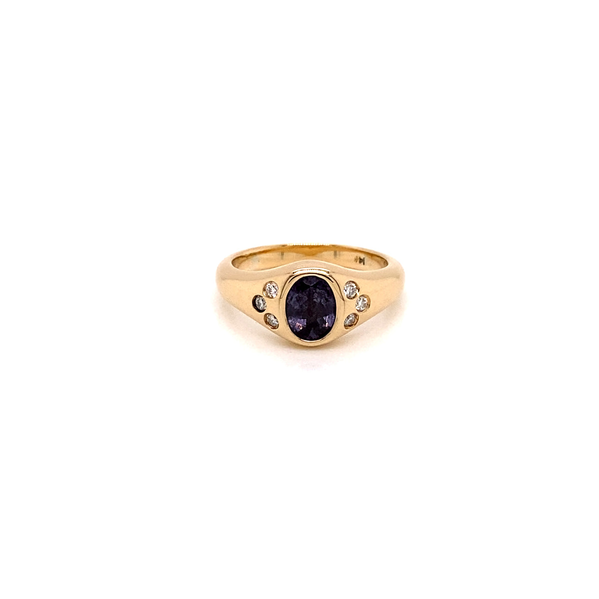 14k Yellow Gold Purple Spinel and Diamond Signet Pinky Ring