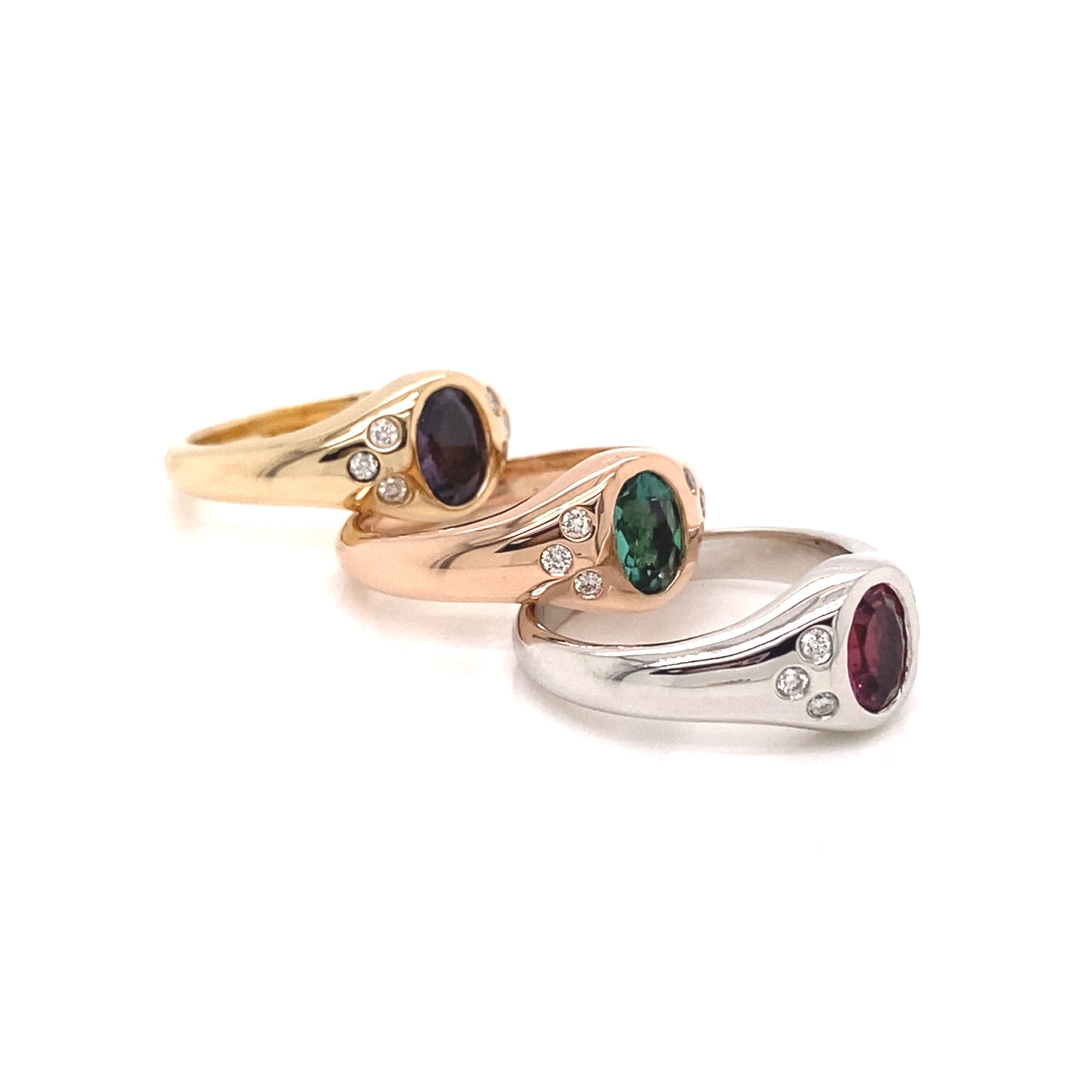 Spinel and Tourmaline Pinky Signet Rings - Purple Green Pink