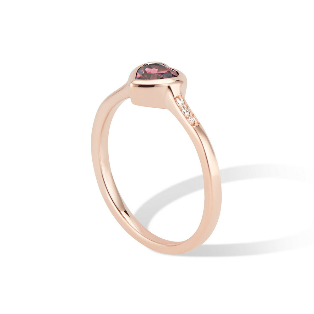 14k Rose Gold Heart Ring with Diamond & Rhodolite Garnet - Thomas Laine Jewelry