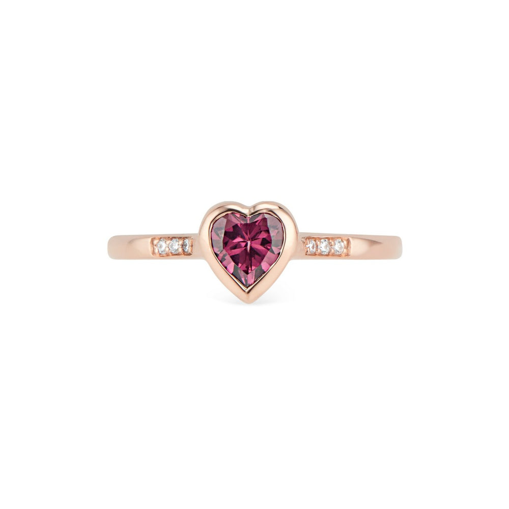 Gold Heart Ring with Diamond & Rhodolite Garnet - Thomas Laine Jewelry
