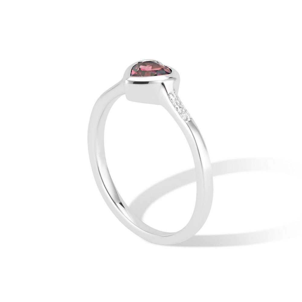 14K White Gold Heart Ring with Diamond & Rhodolite Garnet - Thomas Laine Jewelry