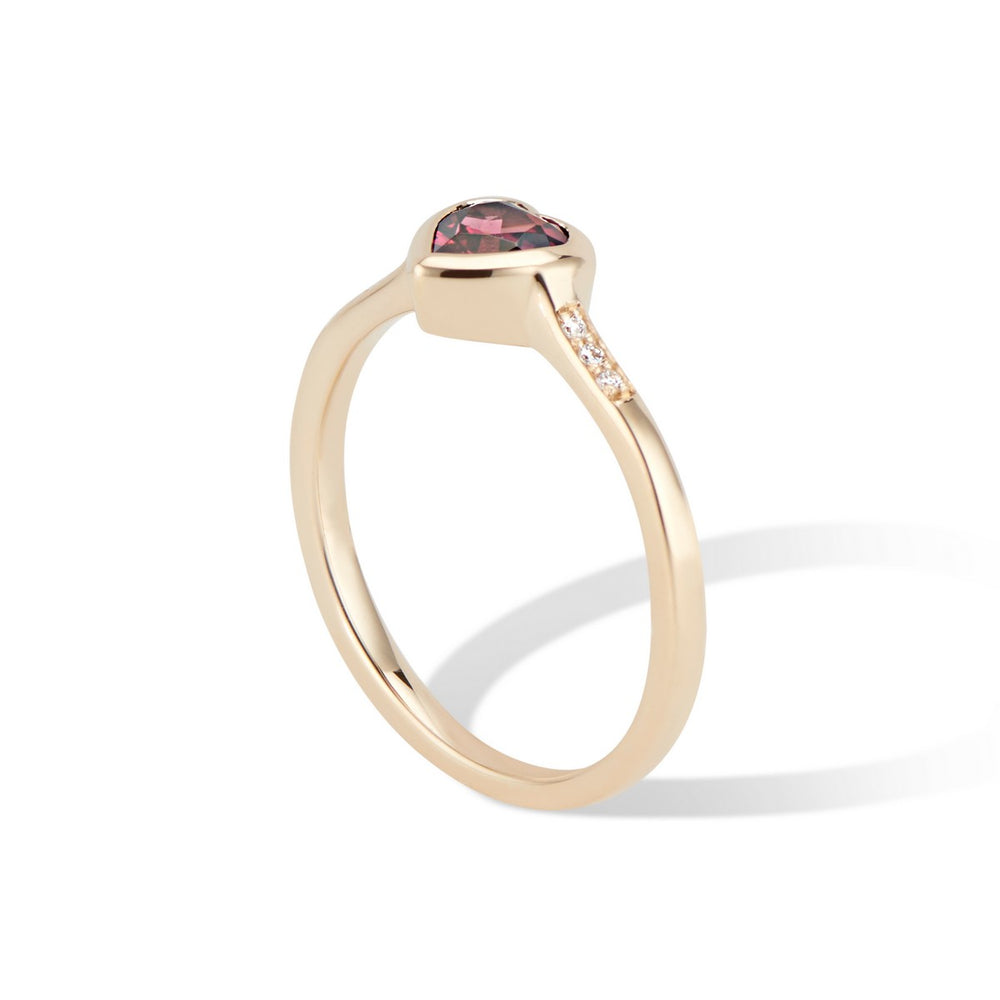 14k Yellow Gold Heart Ring with Diamond & Rhodolite Garnet
