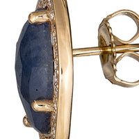 Blue Sapphire and Pearl Drop Earrings - Side Profile Detail Shot -Friction Post back -Thomas Laine Jewelry