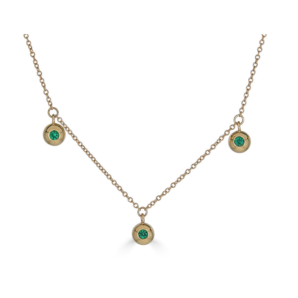 14K Yellow Gold Bezel Set Emerald Drop Neckace - Thomas Laine Jewelry