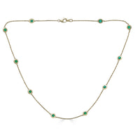 14K Yellow Gold Ten Stone Emerald Bezel Set Necklace