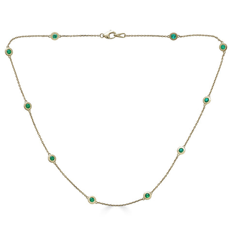 14K Yellow Gold  Ten Stone Emerald  Bezel Set Necklace
