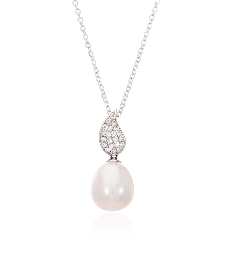 White Topaz Teardrop and Freshwater Pearl Set - Thomas Laine Jewelry