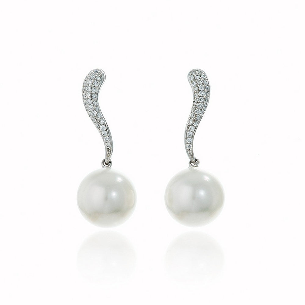 White South Sea Pearl and Pave Diamond Drop Earrings - Thomas Laine Jewelry