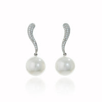 White South Sea Pearl and Pave Diamond Drop Earrings - Thomas Laine Jewelry