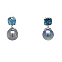 London Blue Topaz Green Baroque Pearl Earrings