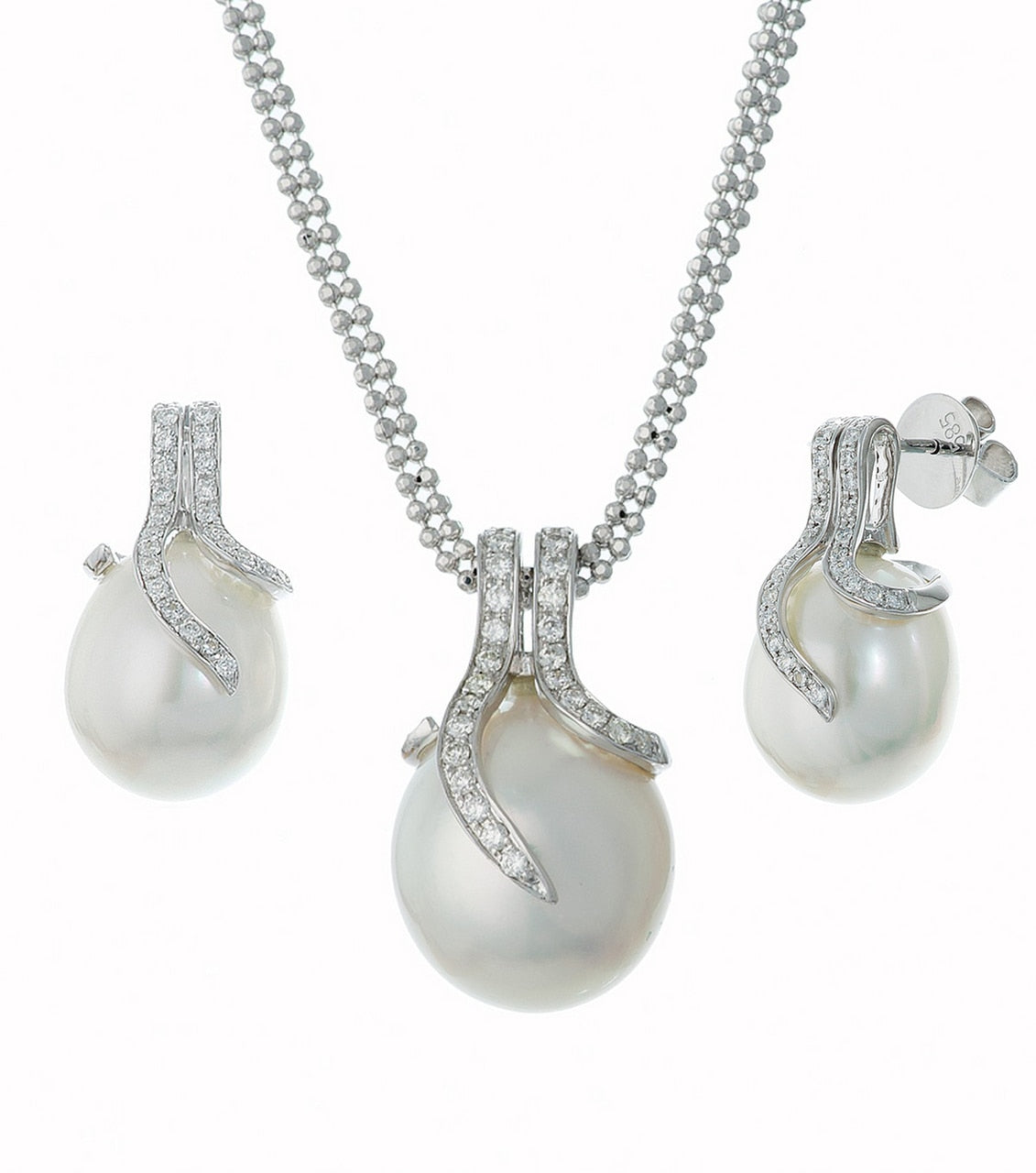 14K White Gold Oscar Collection South Sea  Pearl and Diamond Set