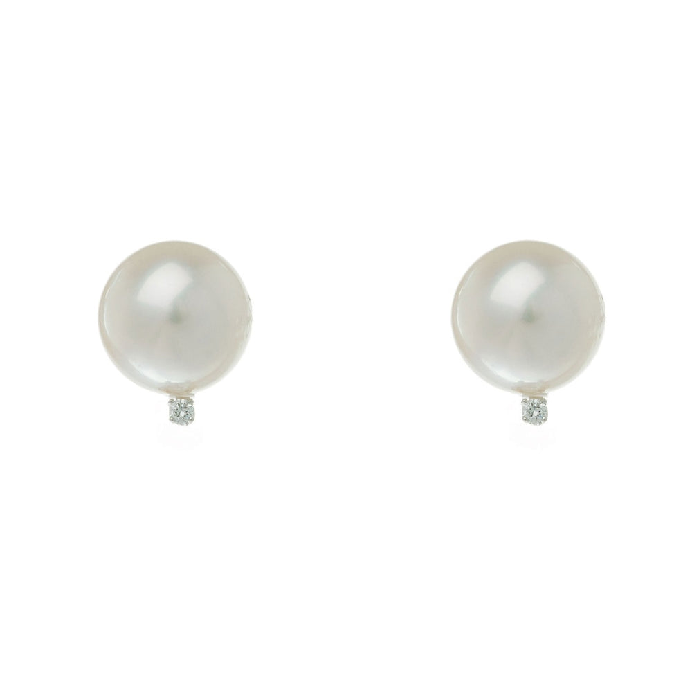White Gold Diamond 8mm Pearl Stud Earrings - Thomas Laine Jewelry