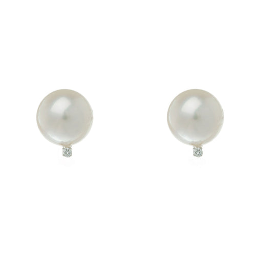 White Gold Diamond 8mm Pearl Stud Earrings - Thomas Laine Jewelry