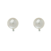 White Gold 8mm Freshwater Pearl and Diamond Set - Thomas Laine Jewelry