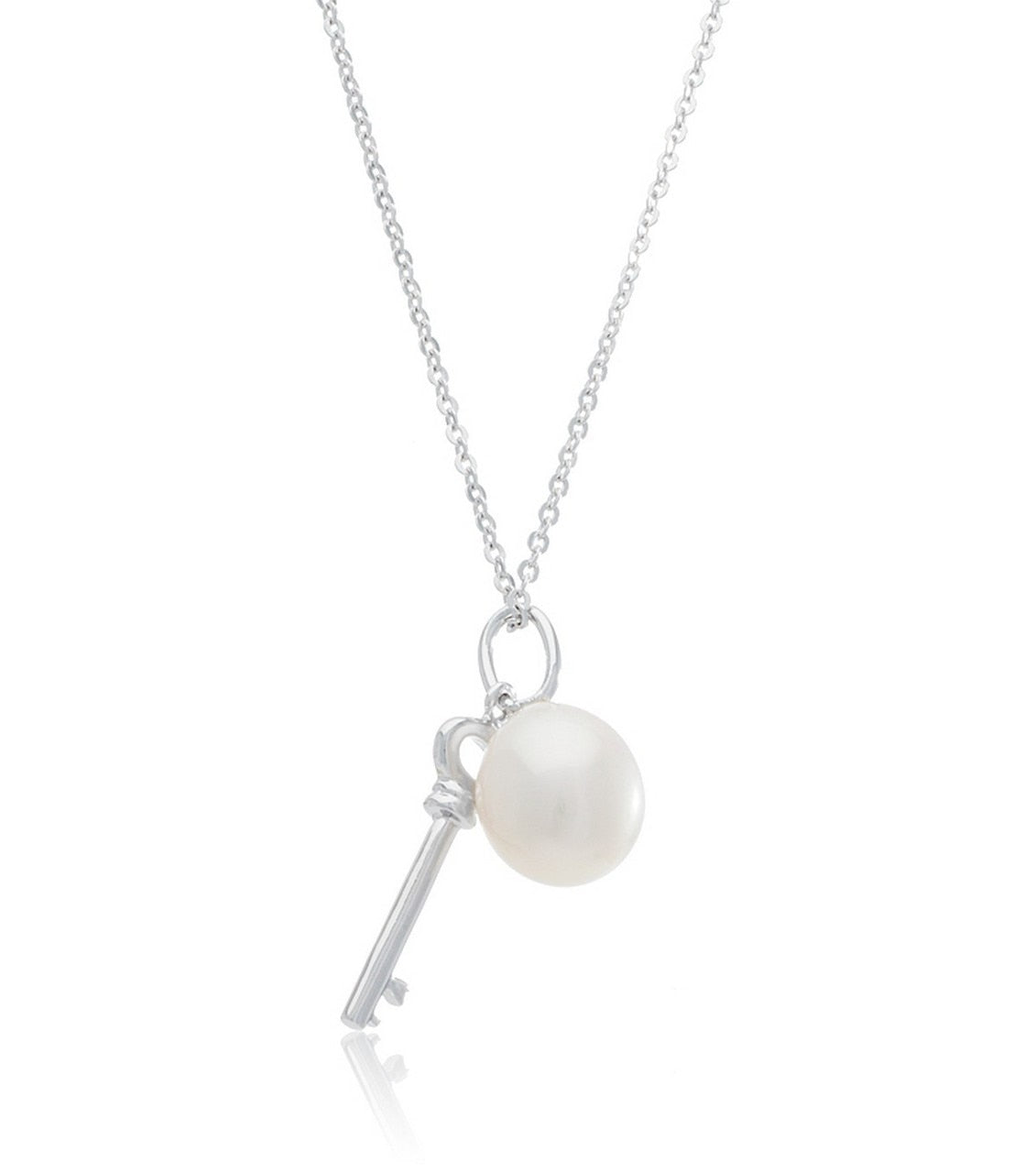 Sterling Silver Key Charm Pearl Pendant - Thomas Laine Jewelry