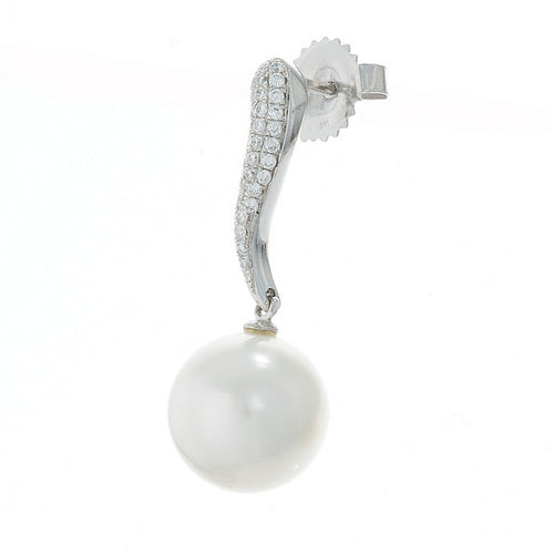 White South Sea Pearl and Pave Diamond Drop Earrings - Thomas Laine Jewelry