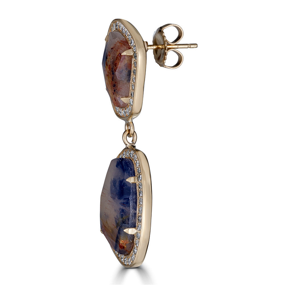 Sapphire Slice Diamond Gold Drop Earrings - Thomas Laine Jewelry