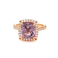18K Rose Gold Diamond Halo 3ct Lavender Spinel Ring