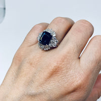 Art Deco inspired ring. 18k White Gold Black Spinel and Diamonds on Model