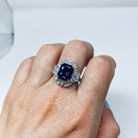 Close up Art Deco inspired ring. - Black Spinel and Diamonds on Model