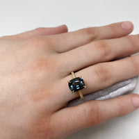 Model Close Up 18K Yellow Gold Diamond 3ct Smoky Teal Spinel Ring