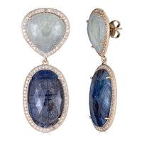 Blue Sapphire Slice and Diamond Pear and Oval Earrings - Thomas Laine Jewelry