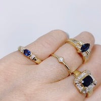 Vintage 18kt Yellow Gold Marquise Sapphire and Diamond Ring on model