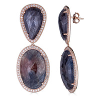 14K White Gold Sapphire Pear and Oval Slice Diamond Earrings - Thomas Laine Jewelry
