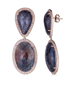 14K White Gold Sapphire Pear and Oval Slice  Diamond Earrings - Thomas Laine Jewelry