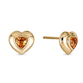 Crafted in luminous 14k yellow gold, these stud earrings showcase the vibrant hues of Spessartite Garnet in a classic heart cut