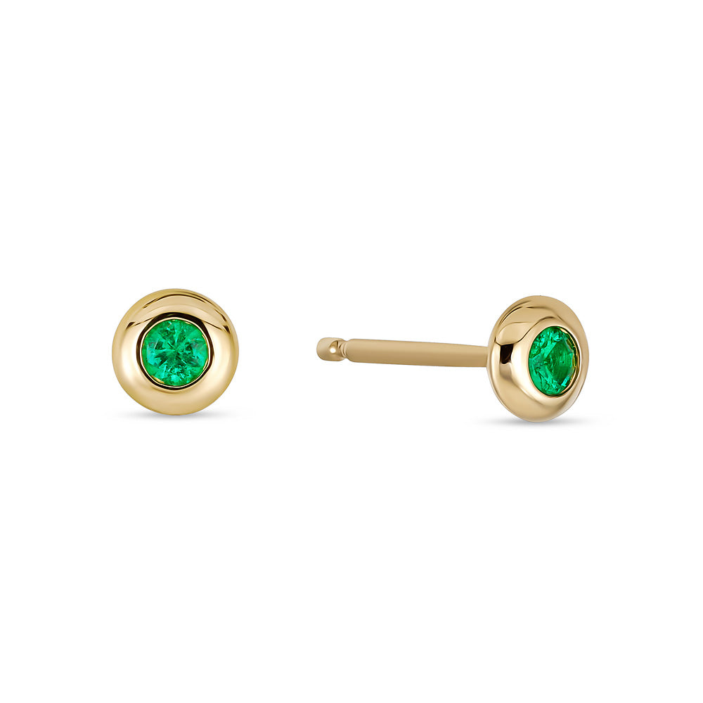 Shop 14k Yellow Gold Micro Round Domed Bezel-Set Emerald Stud Earrings