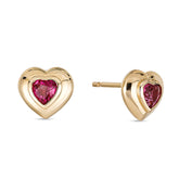 14k Yellow Gold Pink Tourmaline Heart Stud Earrings