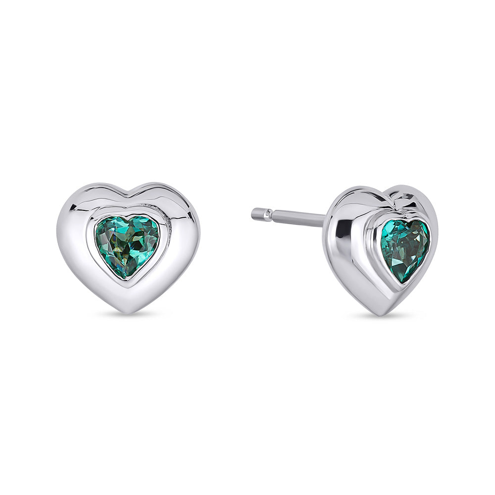 14k White Gold  Sea Green Tourmaline Heart Stud Earrings