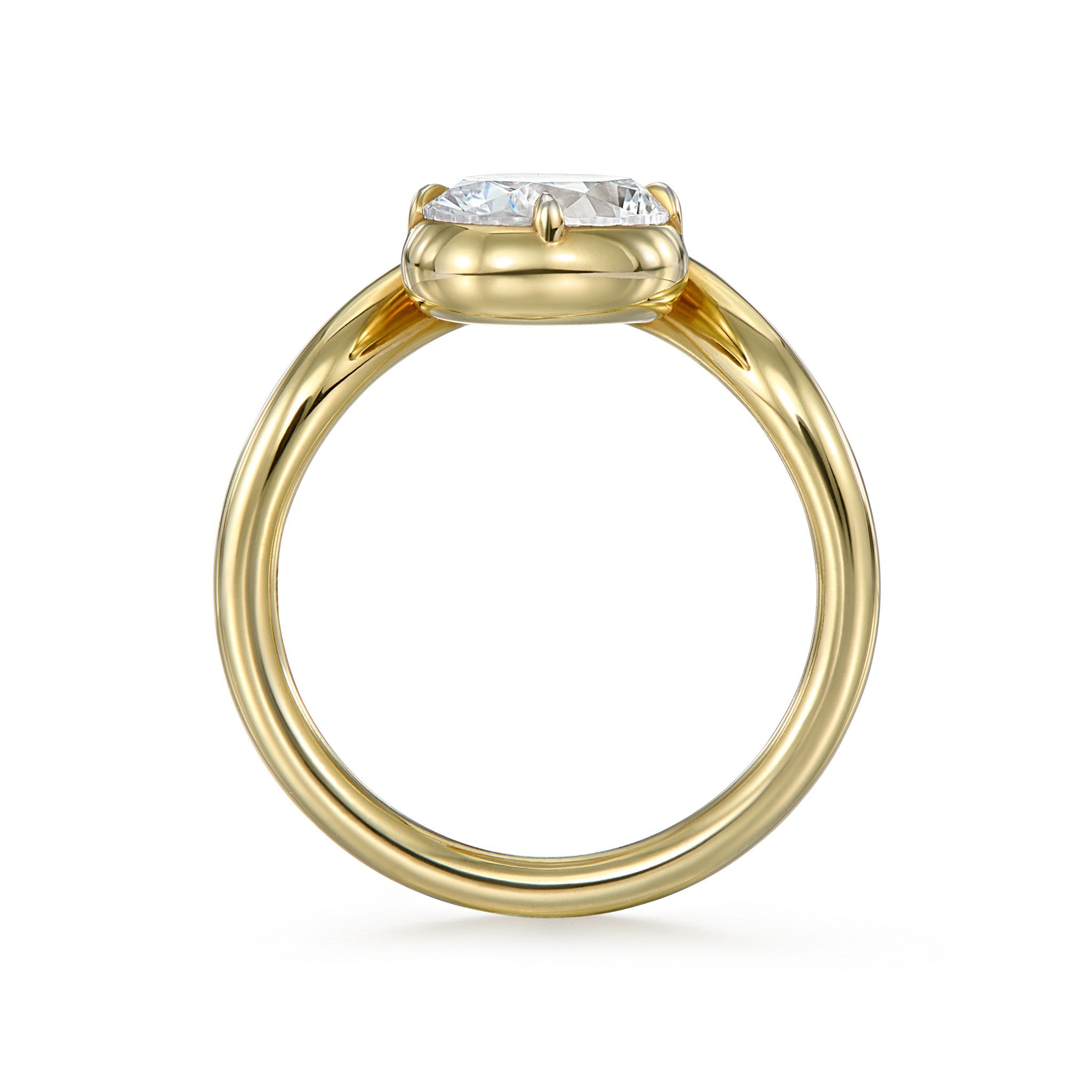 Side view of Wave oval solitaire showing integrated bezel and contoured wave shoulders