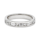 18K  White Gold Channel Set Baguette and Round Brilliant Diamond Band 