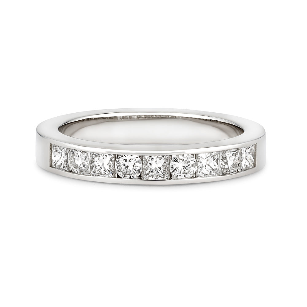 18K  Gold Princess and Round Cut Diamond Band - Thomas Laine Jewelry