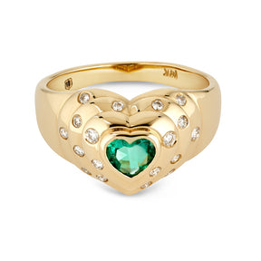 14k Yellow Gold Emerald and Diamond Heart Ring